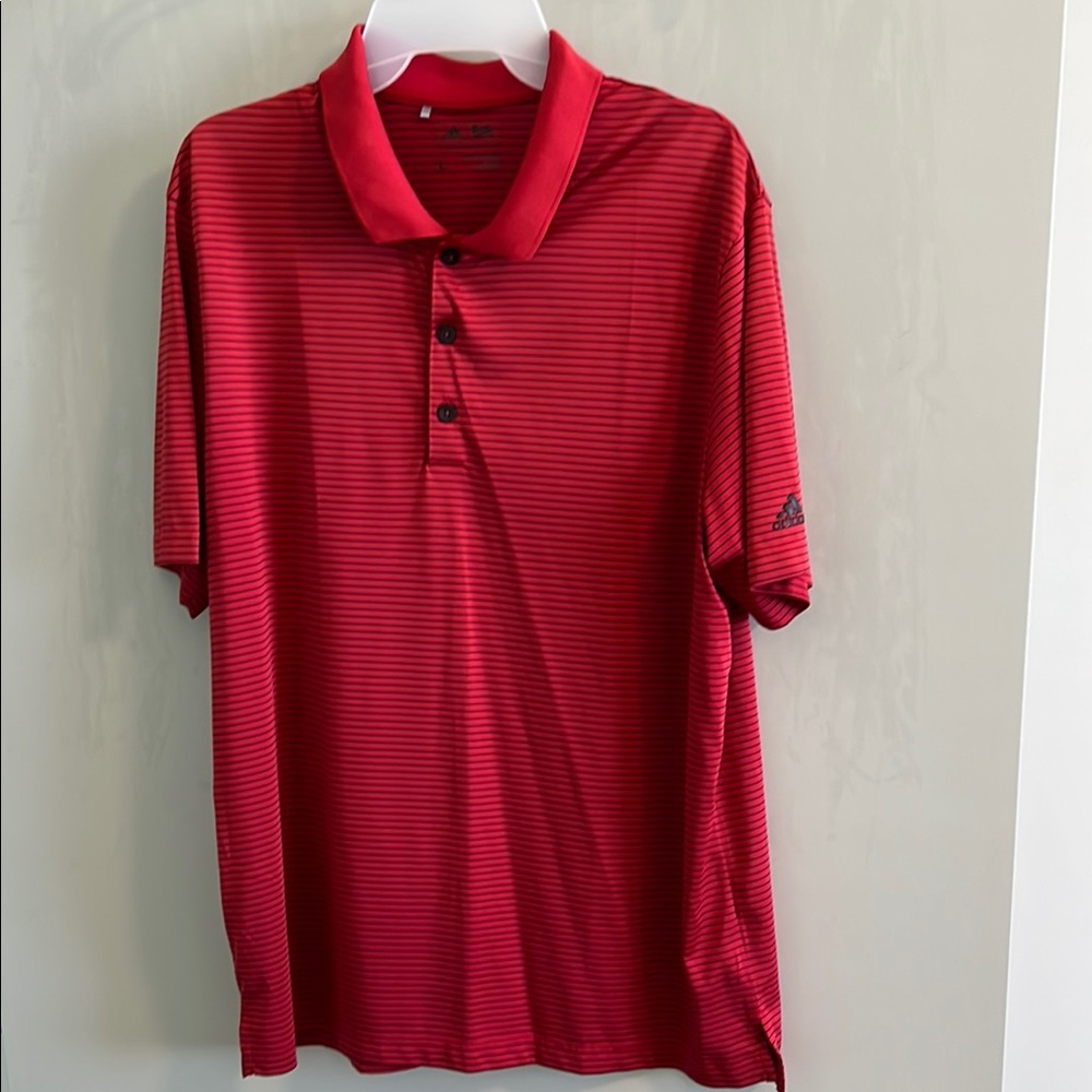 Adidas Vibrant Red Classic Polo Shirt with Ribbed Collar and Short Sleeves